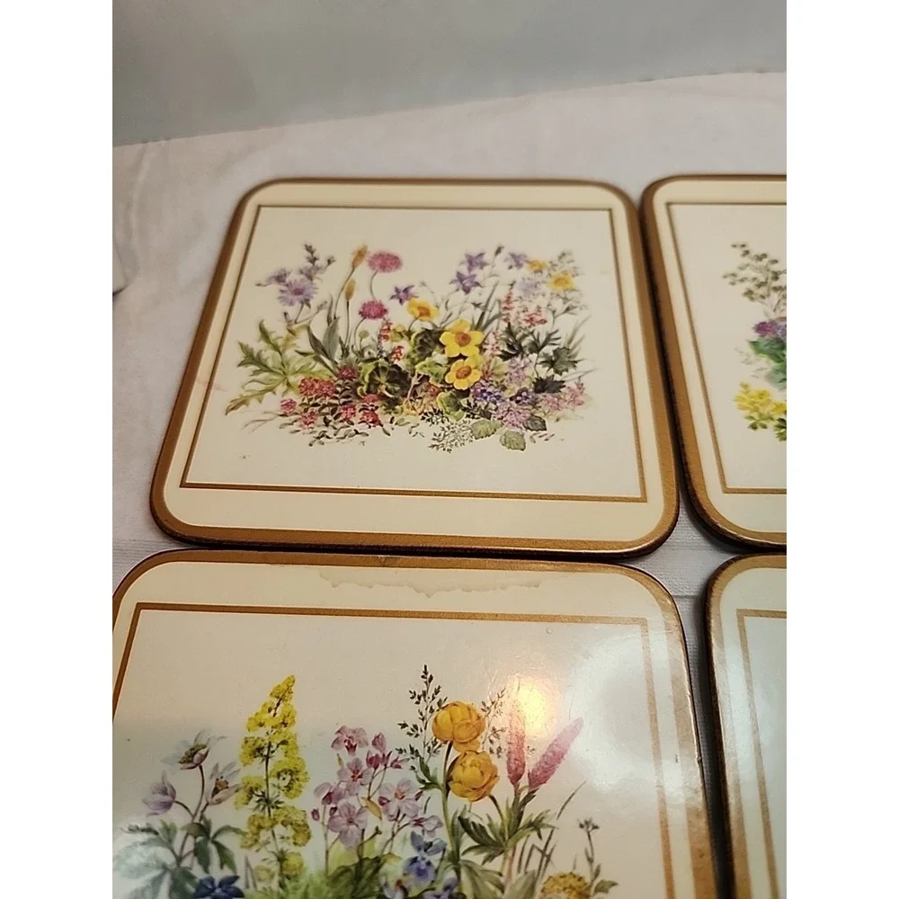 Pimpernel Set of‎ 6 VTG 'Meadow Floral' Design Cork Back Coasters W/Original Box